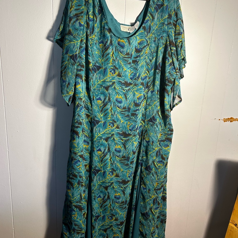 Roaman’s Peacock Feather Print Dress size 20